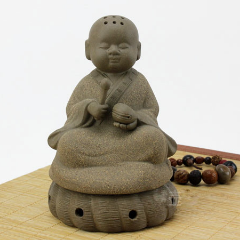 Handcrafted Little Monk Purple Clay Sculpture
