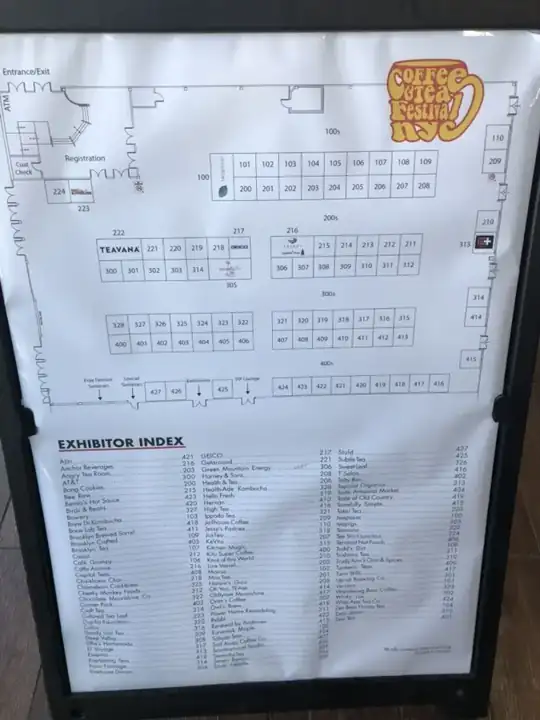 Floor map and exhibitor index of the 2019 Coffee and Tea Festival NYC at the Brooklyn Expo Center